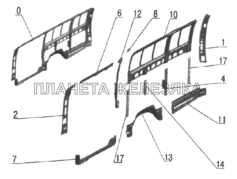 Каркас правой боковины (2705-5401050) ГАЗ-2705, 3221 (куз. детали)